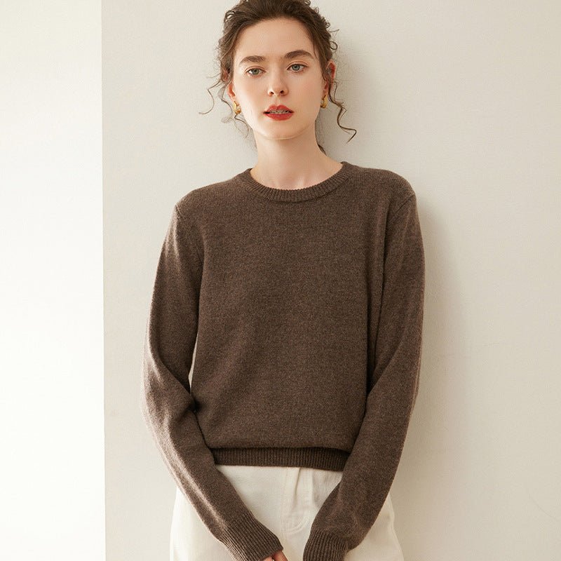 Womens Crew Neck Cashmere Sweater Cashmere Blouse for Fall Winter Coffee XS