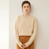 Womens Crew Neck Cashmere Sweater Cashmere Blouse for Fall Winter Beige XS