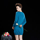 Womens Crew Neck Cashmere Sweater Dress with Deer Embroidery