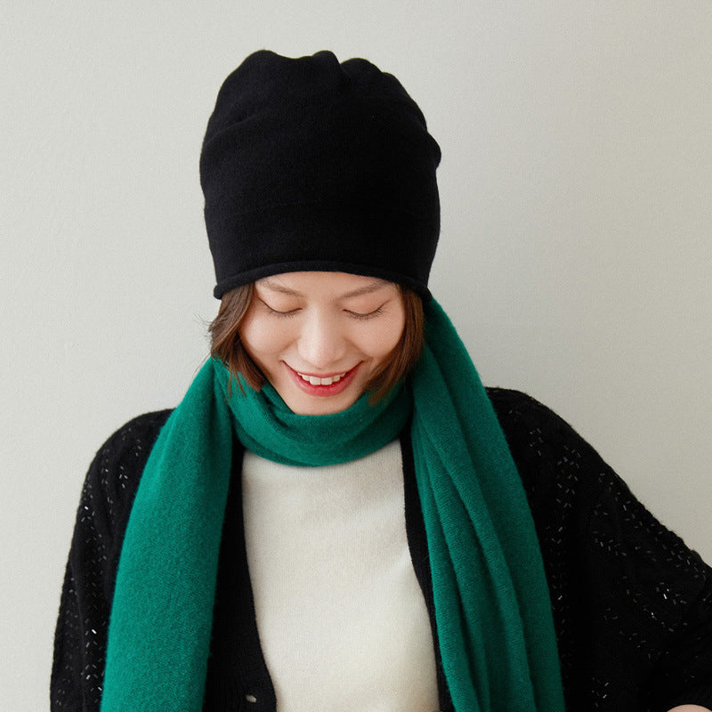 Women's Curled - Up Edge Cashmere Hats Solid Beanie Hat