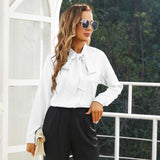 Womens Silk Blouse Long Sleeve Bow - tie Neck Silk Shirts