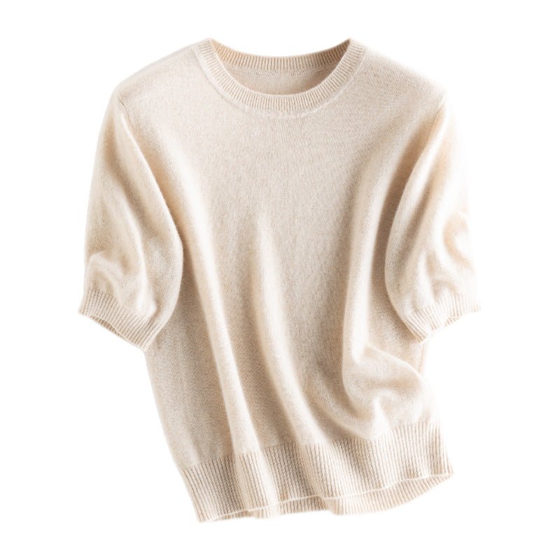 Womens Elbow Sleeve Cashmere Sweater Crew Neck Cashmere Pullover