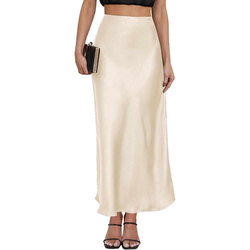 Womens Elegant Flow Silk Maxi Skirt High Waist Silk Dress