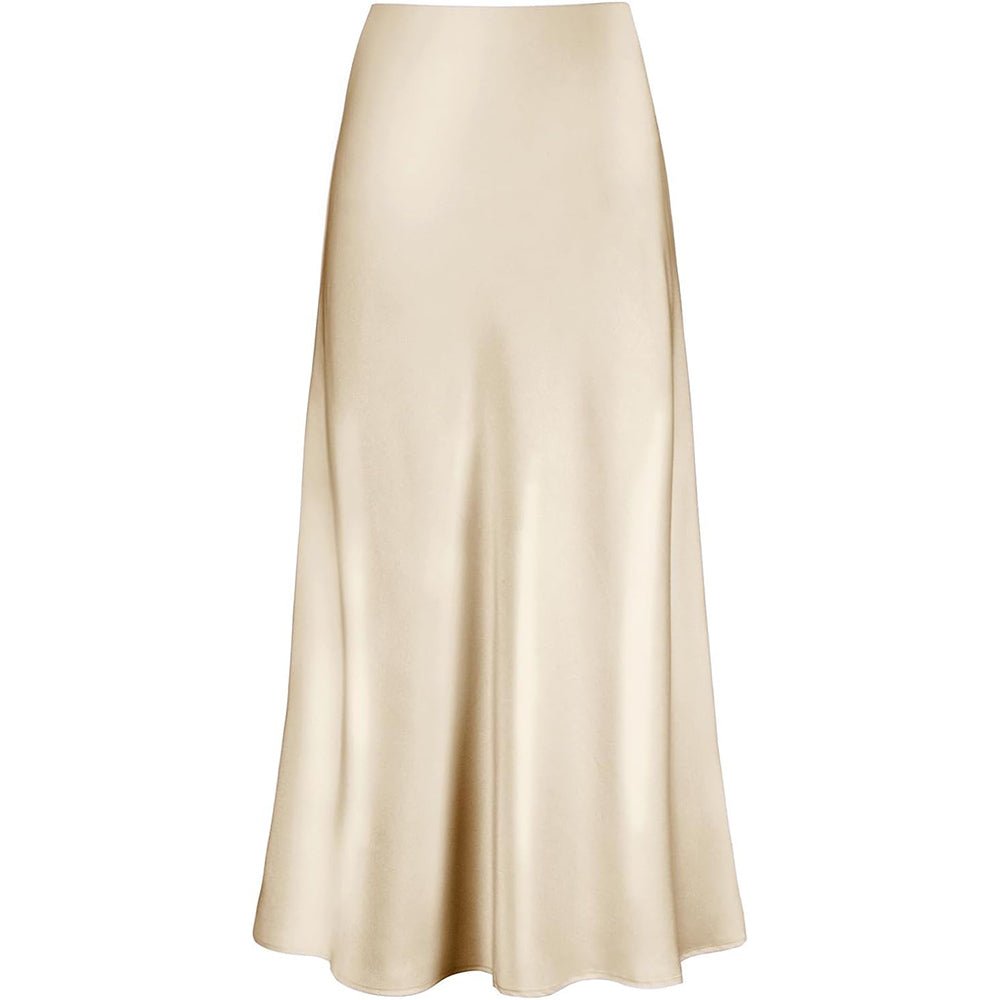 Womens Elegant Flow Silk Maxi Skirt High Waist Silk Dress