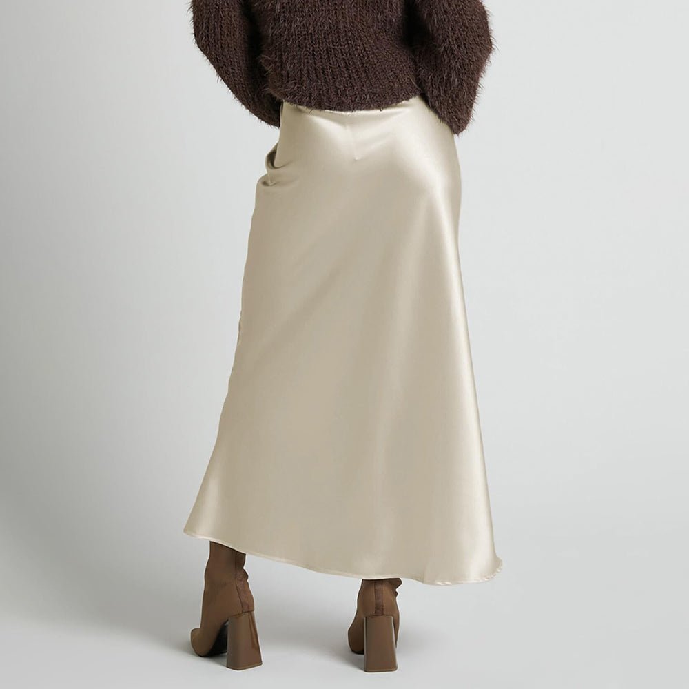 Womens Elegant Flow Silk Maxi Skirt High Waist Silk Dress