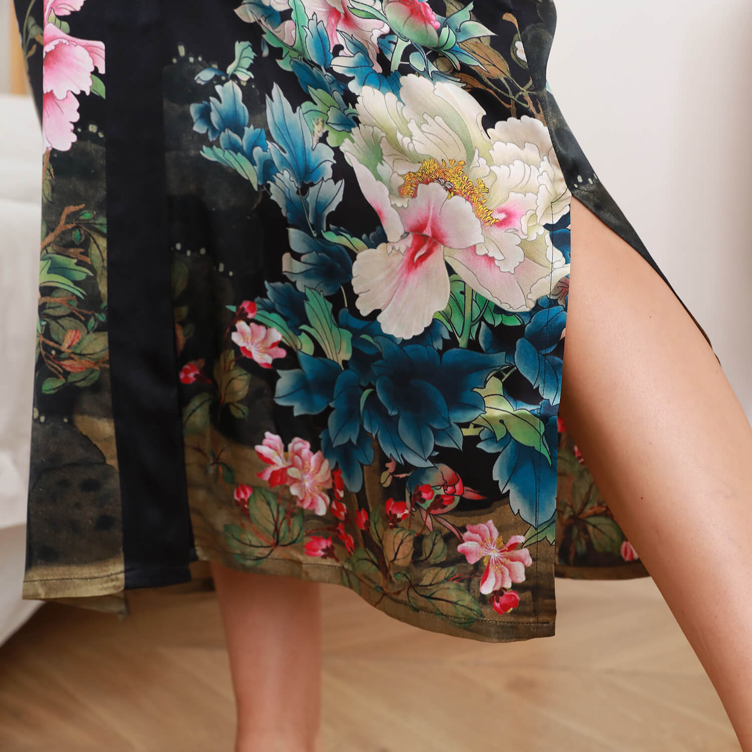 Women's Floral Print Pure Silk Kimono Robes