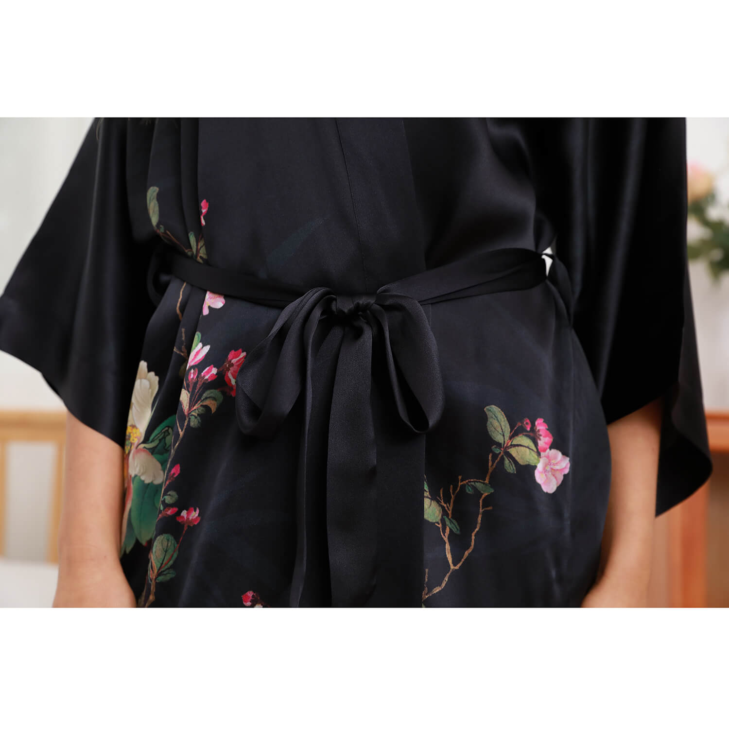 Women's Floral Print Pure Silk Kimono Robes