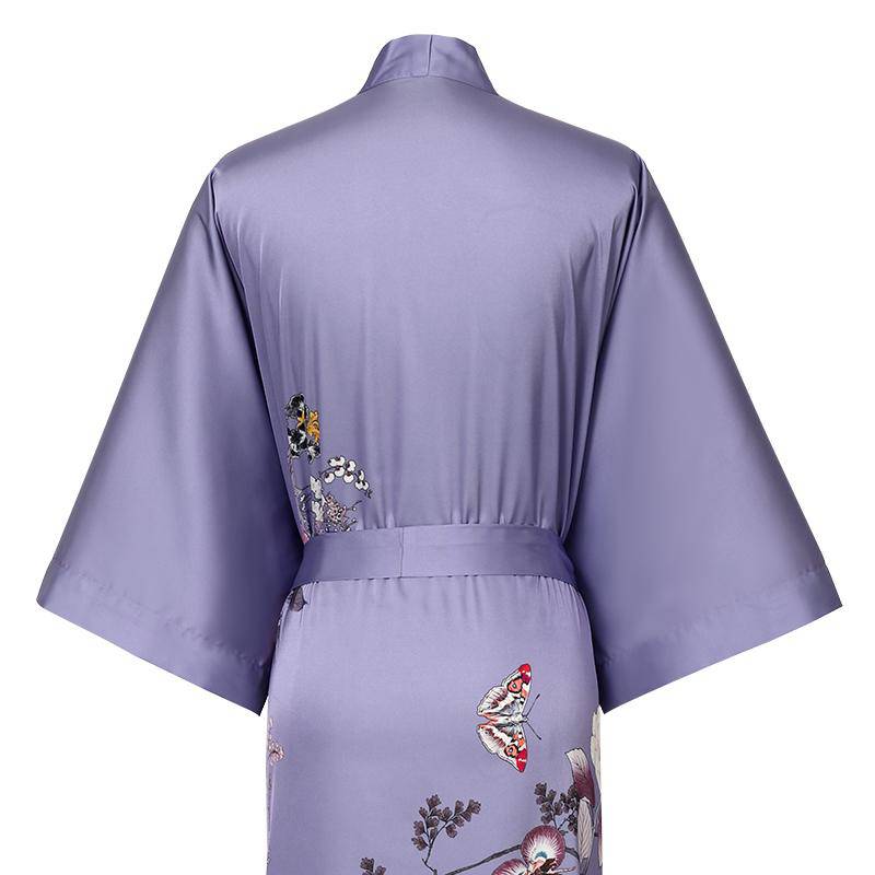 Women's Full Length Floral Print Silk Kimono Robes
