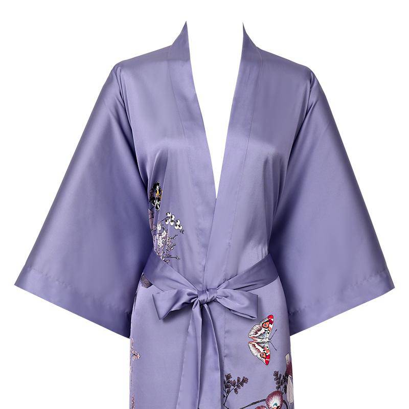 Women's Full Length Floral Print Silk Kimono Robes