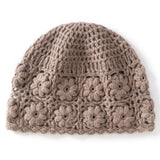 Womens Flower Knit Cashmere Beanie Hat Textured Floral Cashmere Hat Taupe M