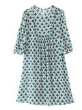 Womens Geometric Print Silk Mini Dress with Ruffle Detail