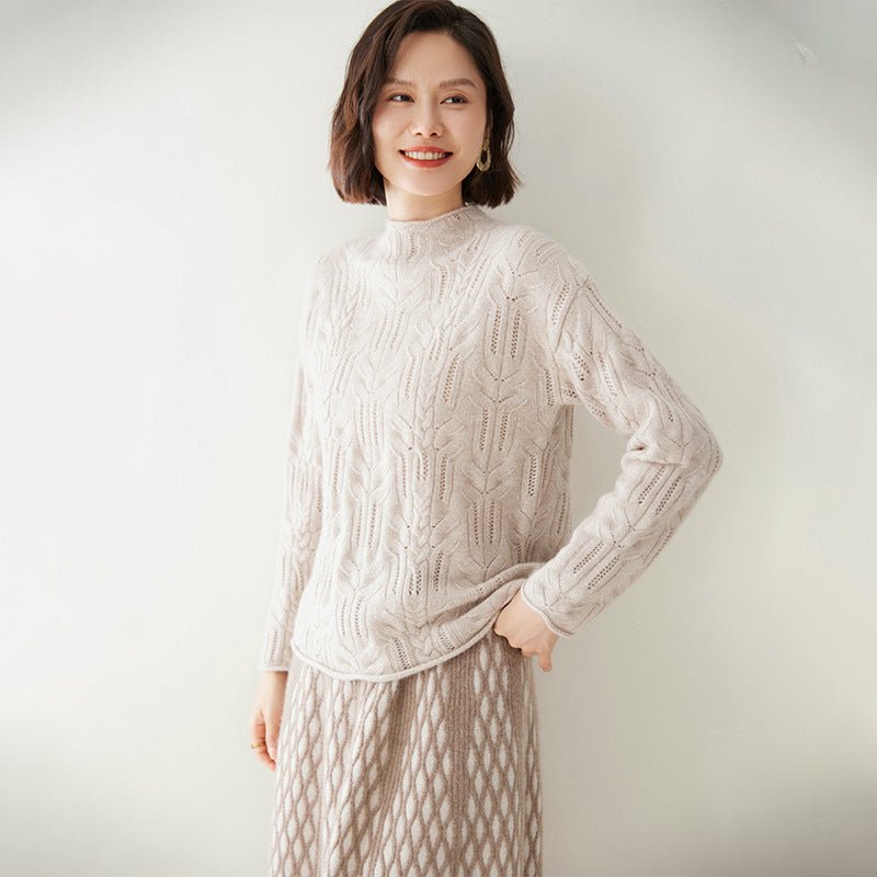 Womens Half Turtleneck Cashmere Sweater Cut - out Cashmere Pullover Apricot XS