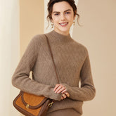 Womens Luxury Cashmere Sweater Textured Knit Mock Neck Sweater