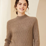 Womens Luxury Cashmere Sweater Textured Knit Mock Neck Sweater