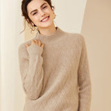 Womens Luxury Cashmere Sweater Textured Knit Mock Neck Sweater