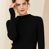 Womens Mock Neck Long Sleeves Ribbed Cashmere Sweater