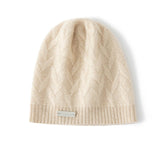 Womens Herringbone Knit Pure Cashmere Beanie Ribbed Edge Cashmere Hat