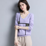 Womens Geometric Pattern V - Neck Long Sleeve Cashmere Sweater