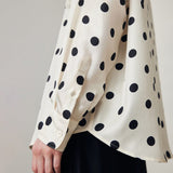 Womens Long Sleeve Silk Shirt Polka Dot Button - Up Silk Blouse