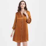 Women's Long Sleeves 100% Silk Nightshirts With Embroidery