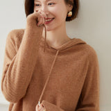 Women Long Sleeve Cashmere Hoodie Knit Cashmere Hoodie With Drawstring