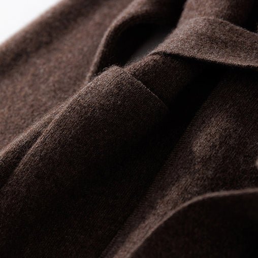 Womens Belted Shawl Collar Cashmere Coat Patch Pockets Long Cardigan