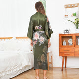 Women's Luxury Peony Floral Print 100% Silk Kimono Robe
