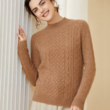 Womens Mock Neck Cashmere Sweater Cable - Knit Cashmere Pullover