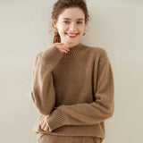 Womens Mock Neck Cashmere Sweater Drop Shoulder Cashmere Pullover Taupe XS