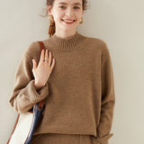 Womens Mock Neck Cashmere Sweater Drop Shoulder Cashmere Pullover Taupe XS