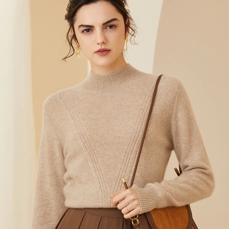 Womens Mock Neck Long Sleeves Cashmere Sweater