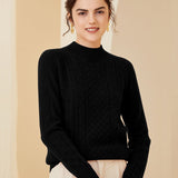 Womens Cable Knit Long Sleeves Mock Neck Cashmere Sweater