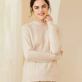 Womens Cashmere Cable Knit Sweater Crew Neck Long Sleeves Sweater