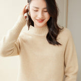 Womens Mock Neck Cashmere Sweater Long Sleeve Cashmere Pullover Beige XS