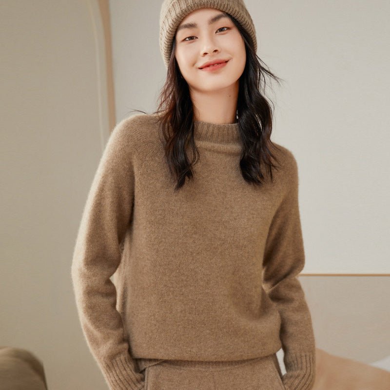 Womens Mock Neck Cashmere Sweater Long Sleeve Cashmere Pullover Taupe XS