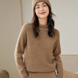 Womens Mock Neck Cashmere Sweater Long Sleeve Cashmere Pullover Taupe XS