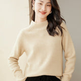 Womens Mock Neck Cashmere Sweater Long Sleeve Cashmere Pullover Beige XS