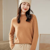 Womens Mock Neck Cashmere Sweater Long Sleeve Cashmere Pullover Camel XS