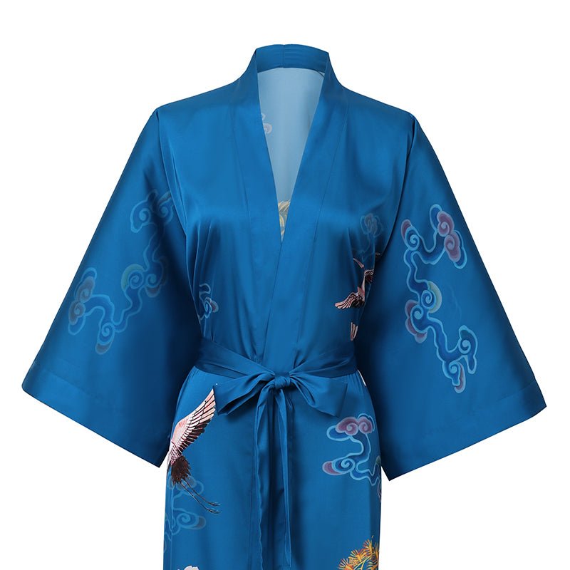 Phoenix And Crane Silk Kimono Robe Oriental Inspired Silk Kimono Blue One size fits most