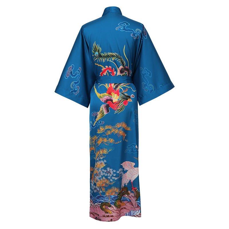 Phoenix And Crane Silk Kimono Robe Oriental Inspired Silk Kimono Blue One size fits most