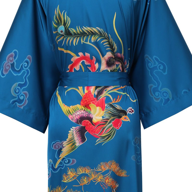 Phoenix And Crane Silk Kimono Robe Oriental Inspired Silk Kimono Blue One size fits most