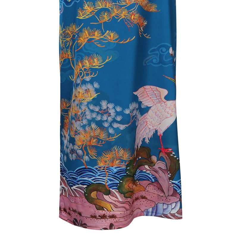Phoenix And Crane Silk Kimono Robe Oriental Inspired Silk Kimono Blue One size fits most