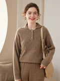Women Polo Neck Cashmere Sweaters Long Sleeve Cashmere Blouse Pullover
