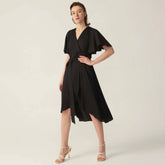 Womens Pure Silk Dress Short Sleeve Wrap Silk Midi Dresses