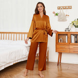 Women's Pure Silk Robe And Pajama Set With Pockets
