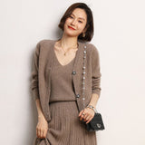 Womens Rib Knit Cashmere Cardigan Crystal Button Cashmere Sweater