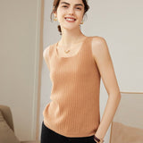 Women's Ribbed Knit Scoop Neck Sleeveless Cashmere Vest U - Neck Cashmere Tank