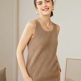 Women's Ribbed Knit Scoop Neck Sleeveless Cashmere Vest U - Neck Cashmere Tank