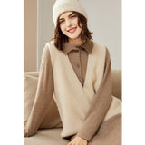 Womens V - Neck Sleeveless Cashmere Vest Ribbed Trim Cashmere Waistcoat Beige XS