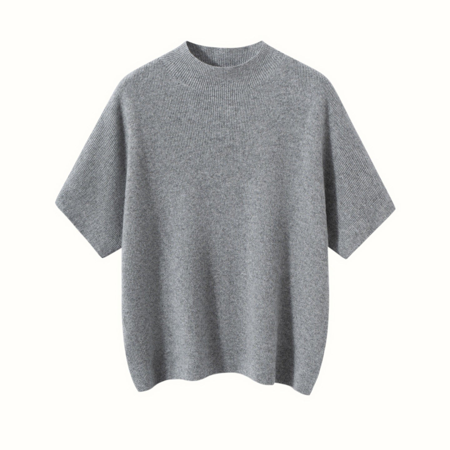 Womens Short Sleeve Cashmere Sweater Mock Neck Cashmere Knit Top Black XS